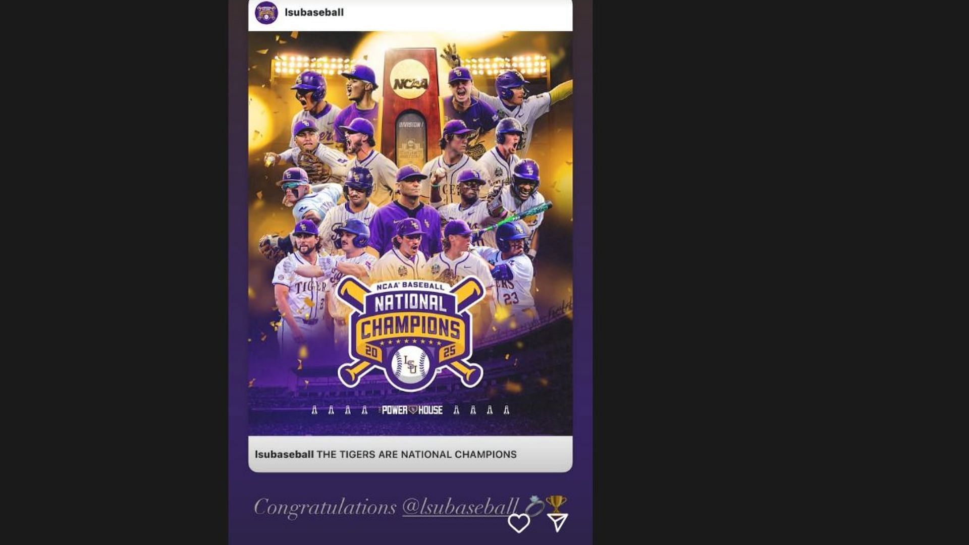Kim Mulkey congratulates the LSU baseball team. Image Credit: IG/@coachkimmulkey